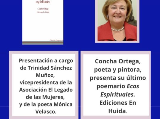 Cartel de la presentación del poemario Ecos espirituales, de la poeta sevillana Concha Ortega, en la librería Víctor Jara de Salamanca el 21 de junio de 2024