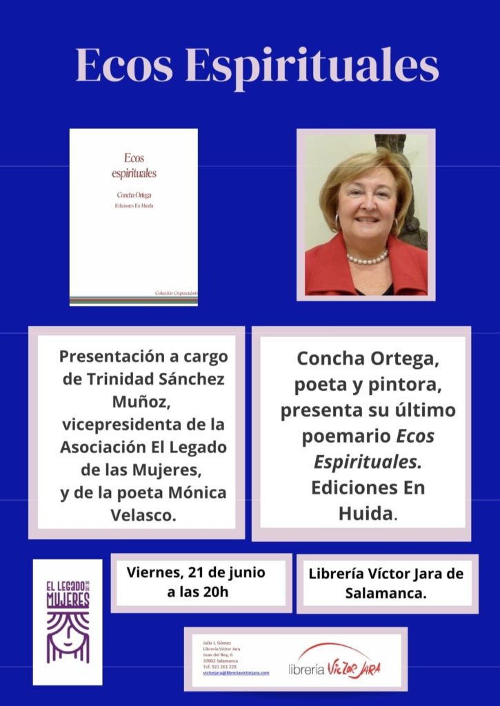 Cartel de la presentación del poemario Ecos espirituales, de la poeta sevillana Concha Ortega, en la librería Víctor Jara de Salamanca